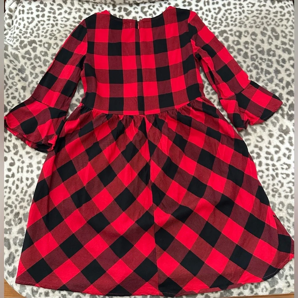 GapKids Buffalo Plaid Bell Sleeve Dress in Red Black Size XXL Regular Girls